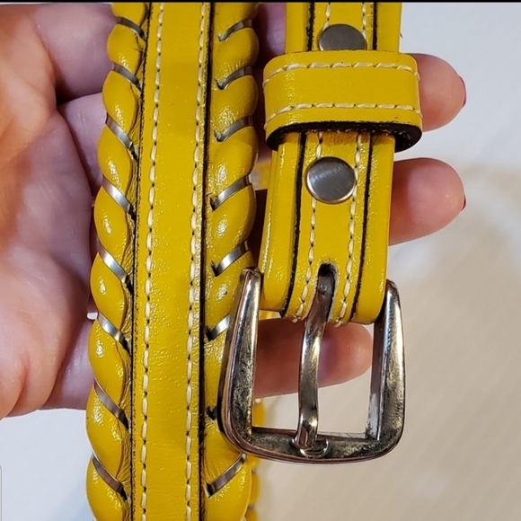 Vintage Accessories - Vintage Mustard Yellow Leather Belt Whipstitch